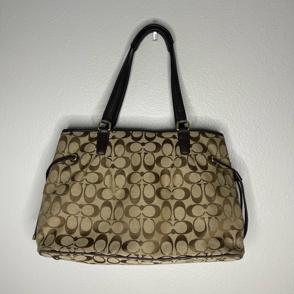 Coach Carry All Signature Brown Green Drawstring Tote Purse - Picture 5 of 16